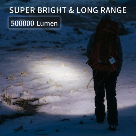 Torcia LED ultra potente, torcia ricaricabile da 3000 lumen con batteria da 5000 mAh, 5 modalità di scala, torcia tattica impermeabile IP67 per campeggio, escursionismo, pesca [classe di efficienza en (1/4)