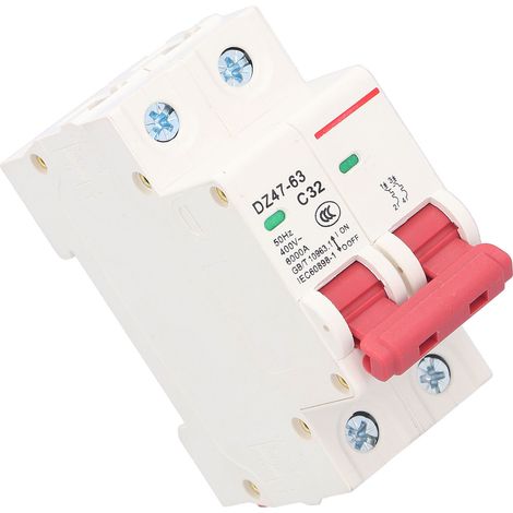 Disjoncteur miniature 2P avec fenêtre de visualisation ergonomique, protection contre les surcharges, 32 A