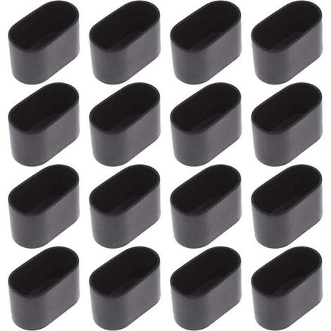 Protections tubulaires ovales pour pieds de chaises pliantes, lot de 16, noires, 20x40 mm, antidérapantes, adaptées aux sols et carrelages. (1/5)