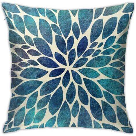 Taie d'oreiller moderne à motif floral Dahlia bleu sarcelle 18 x 18 cm, taie d'oreiller décorative douce en polyester pour canapé, salon, intérieur ou extérieur, décoration d'intérieur (1/5)