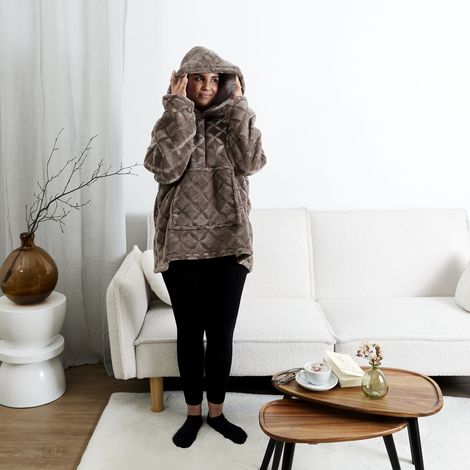Sweat Plaid - HOME DECO FACTORY - Embossé - Intérieur Sherpa - Marron (1/5)