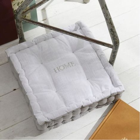 Coussin de sol - TODAY - CHARME - Slub x Chambray x Broderie Capucine - 40 x 40 x 10 cm (1/5)