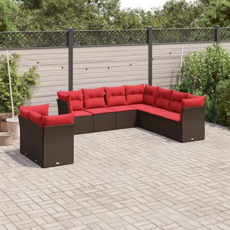 9-teiliges Gartensofa-Set mit Kissen, braun, Polyrattan (1/5)