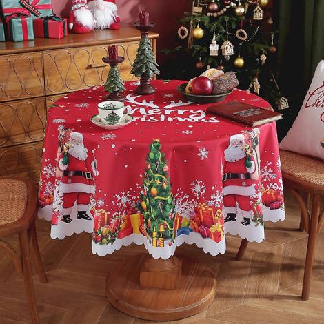 Nappe de Noël 2026, imperméable, en polyester imprimé numérique, ronde, motif flocons de neige, décoration de fête, 2120 pièces [210 g] (1/5)