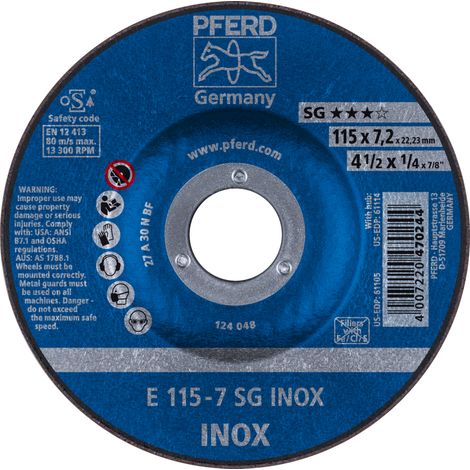 PFERD TOOLS 62211623 Sg Inox Schruppscheibe gekröpft Durchmesser 115 mm Bohrungs-Ø 22.23 mm  10 St. (1/4)