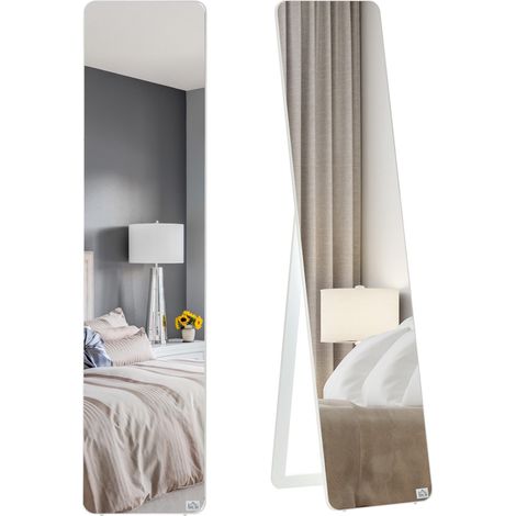 Miroir sur Pied et Mural rectangulaire dim. 37L x 43l x 156H cm Bois Aspect Blanc