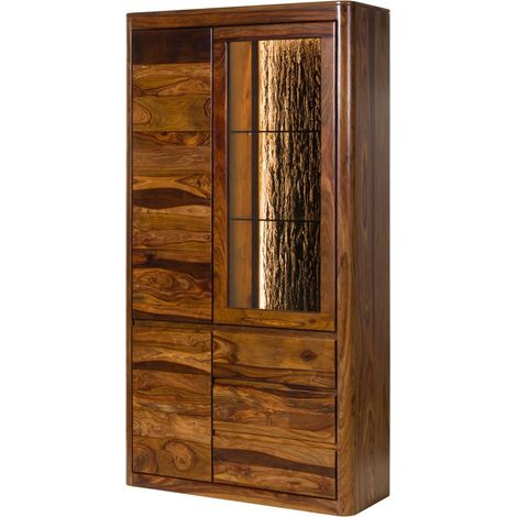 Vitrine Sheesham 109x40x202 walnuss gewachst TORONTO LUX 211
