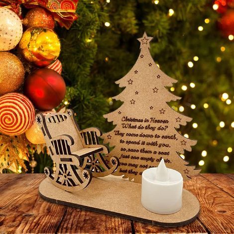 Ornements en bois de bougie de souvenir de Noël, chaise berçante de Noël paradis avec bougie chauffe-plat à LED, pour commémorer les décorations de bureau de Noël de vos proches (1/5)