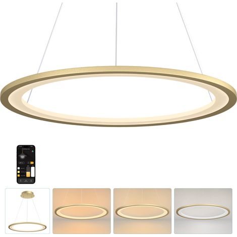 Mai & Mai Pendelleuchte Esstisch, 60cm LED Moderne Hängelampe, stufenlos dimmbar 3000K–6000K, höhenverstellbare Design 30W Esstischlampe mit Fernbedienung & Wandschalter, Luvina01, Gold (1/5)