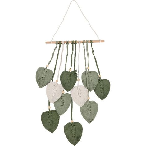 Makramee-Blatt-Wandbehang, Boho-Stil, Wohnaccessoires, gewebter Wandteppich, ästhetische Hochzeitsdekoration, Grün