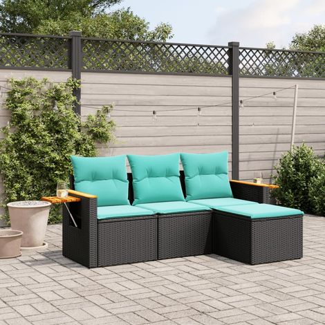 4-tlg. Garten-Sofagarnitur mit Kissen Schwarz Poly Rattan (1/5)