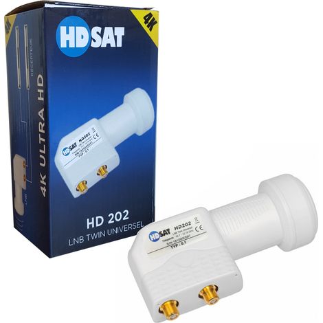 LNB Twin 2 sorties 0,1dB – Compatible Full HD 4K – Fréquence 10.7-12.75 GHz – Gain max 65dB – Connectiques F avec cache de protection – Hdsat