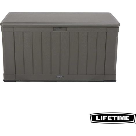 Lifetime – Coffre de jardin en polyéthylène haute densité 439L – Couvercle verrouillable – Ouverture à plus de 90° – Résistant aux intempéries