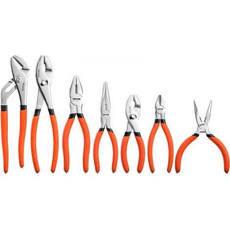 Jeu de Pinces Polyvalentes 7 PCs en Acier au Carbone Poli,Orange,Pince Universelle,Multiprise,Coupante,Pinces à Bec Long,à Joint Coulissant,Poignées Antidérapantes et Design Ergonomique (1/3)