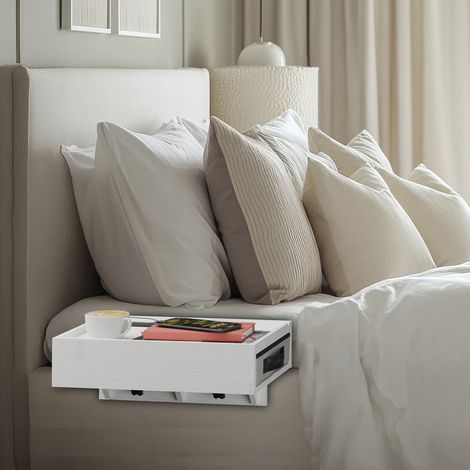 Mensola da comodino in bambu con cassetto e clip per piccoli spazi