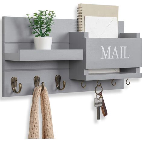 Organisateur de courrier mural – porte-clés avec étagère, porte-lettres et crochets pour entrée, couloir et rangement maison