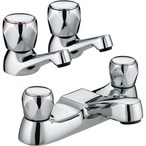 Bristan Club Chrome Basin Pillar Utility Taps + Deck Bath Shower Metal Heads