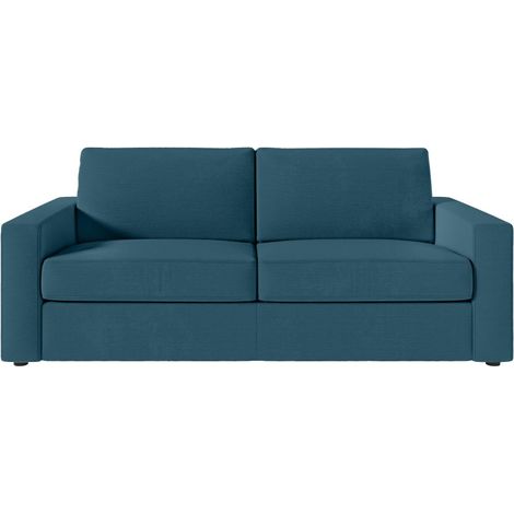 Canapé ADELE convertible 3 places couchage 160x190cm déhoussable - matelas 17cm - tissu bleu pétrole (1/5)
