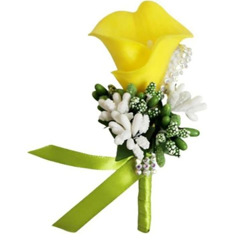 2 Boutonnière, Lys Calla Artificiel, 6x12 cm, avec Épingle, pour Mariage et Fête (1/3)