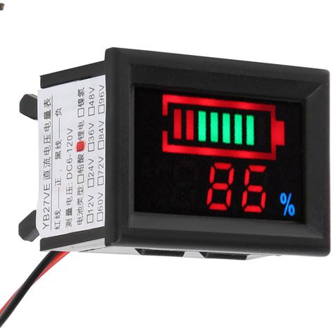 Testeur numérique YB27VE pour voiture électrique : affichage de la tension et de la puissance de la batterie, avec double compteur LED et indicateur de tension pour batterie lithium 48 V.