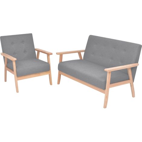 2 pcs Ensemble de canapé, Canapés droit, Canapés relax Moderne pour salon Chambre Tissu Gris clair MJU1670 (1/5)