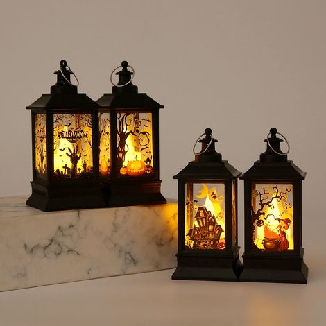 Paquet de 4 lanternes LED d'Halloween, mains fantômes, châteaux, citrouilles, lanternes de sorcière portables pour la décoration de fête (1/5)