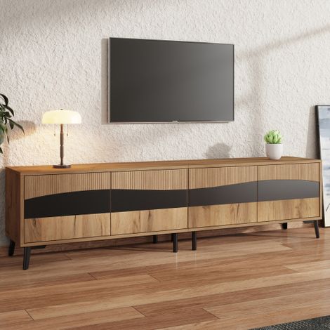 Commode / Buffet de salon avec 4 portes et 1 tiroir – Meuble de salle à manger – Compartiments larges sans poignées – Meuble d'appoint polyvalent pour canapé