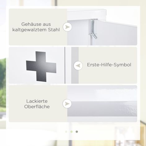 Armoire à pharmacie, 3 compartiments intérieurs, fermeture magnétique, symbole de croix, boîtier en acier, blanc, 30 x 12 x 60 cm (1/5)