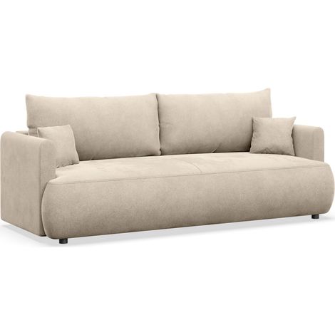 Selsey Ovo Mini – 3-Sitzer Schlafsofa mit Bettkasten, Velours Easy-Clean, hellbeige (1/5)