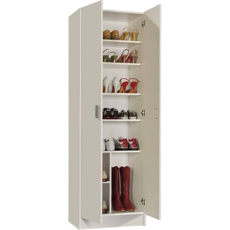 Armadio multiuso, Mobile ausiliario a 2 ante, Guardaroba portascarpe moderno, Scarpiera verticale, cm 59x37h180, Bianco (1/5)