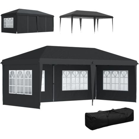 Pavillon ca. 3x6m Wasserdicht Pop-up Faltpavillon mit 4 Seitenwänden, Fenster UV-Schutz Tragetasche Schwarz
On-Site