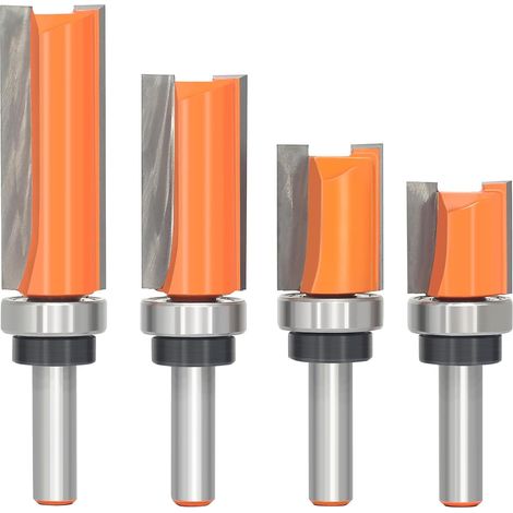 Jeu de 4 Fraises à Affleurer pour Défonceuse – Queue 8 mm, Diamètre de Coupe 19 mm, Longueurs de Coupe 20/25/38/50 mm, Roulement Supérieur, Fraises de Copiage et de Finition pour Bois MDF Contreplaqué (1/5)
