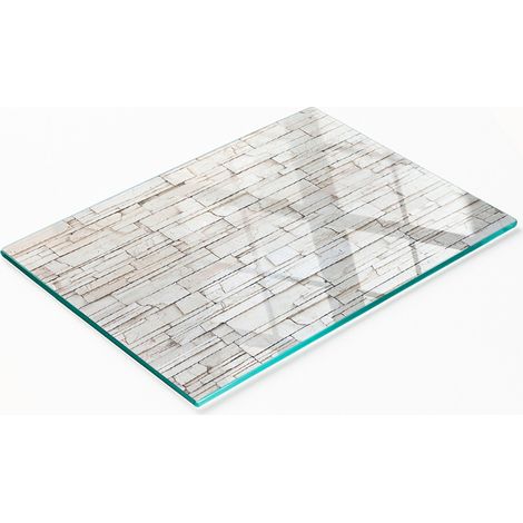 Tagliere da cucina decorativo in vetro con effetto muro di pietra bianca, 80x52 cm (1/5)