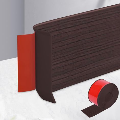 Plinthe autocollante en PVC souple de 5 m, largeur 10 cm, bande de finition autocollante, profil de transition pour mur et sol, plinthe flexible pour cuisine, salle de bain et salon, bois de noyer (1/5)
