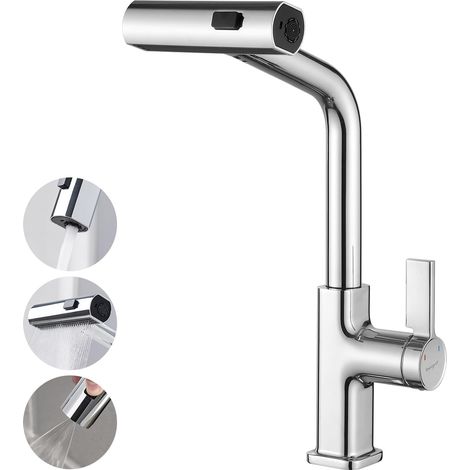 Robinet Cuisine Mitigeur, Douchette Extractible 40cm Flexible, 3 Modes de Pulvérisation, Rotation 360°, Eau Chaude Froide, Installation Monotrou Simplifiée (1/5)