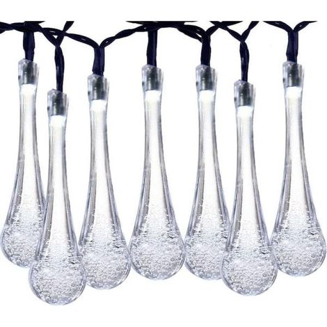 Guirlande lumineuse LED étanche à énergie solaire en forme de goutte d'eau, avec bulles, pour extérieur et jardin (énergie solaire blanche positive 6,5 m, 30 LED, 8 fonctions) (1/5)
