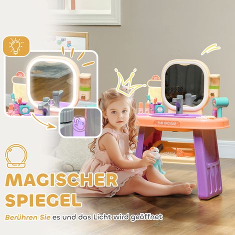 Kinderschminktisch mit Spiegel mit LED-Beleuchtung, Musik, Wasserhahn, Acrylspiegel, lila, 55x29x71 cm. (1/5)