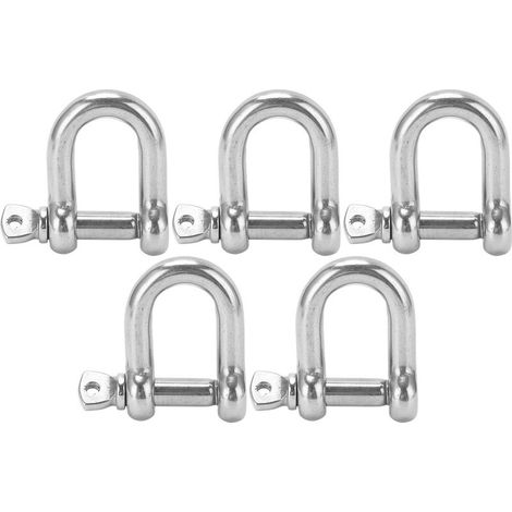 Lot de 5 manilles en D avec goupille à vis, en acier inoxydable 304 haute résistance, pour le levage de chaînes et de câbles. (1/5)