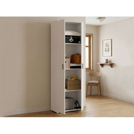 Dmora - Mehrzweckgarderobe Serro, Mehrzweck-Schuhregal, Kleiderschrank mit 2 Türen, 61x35h190 cm, Weiß (1/5)