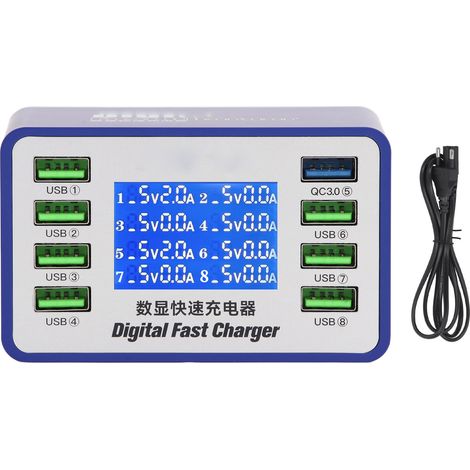 Chargeur USB 50W 8 Ports QC3.0 Technologie de Détection Automatique Puce PWM Affichage Numérique Prise en Charge Rapide (1/5)
