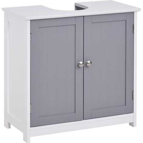 Waschtischunterschrank – 2-türiger Schrank mit Einlegeboden – Maße 60 x 30 x 60 cm (B x T x H) – in grau-weißem Holz (1/5)
