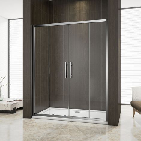 Ocean Sanitaire – Porte de douche coulissante 140x190cm – Verre de sécurité 5mm – Installation en niche – Accès central – Aluminium chromé (1/5)