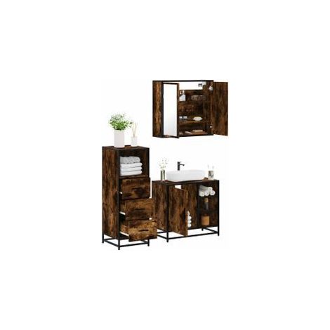Ensemble de meubles de salle de bain 3 pcs Chêne fumé (1/4)