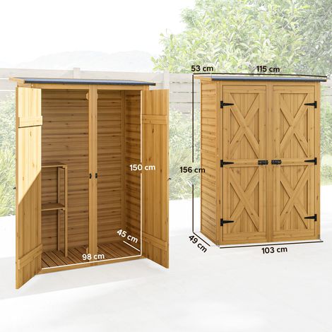 Meuble de rangement en bois brun, rangement pour outils, avec 2 étagères. (1/5)