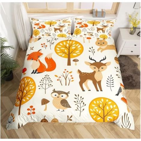 220x240cm,Ensemble de Literie pour Animaux cerf Housse de Couette,imprimé Renard Literie pour Enfants Mignons Forêt Animaux (1/4)