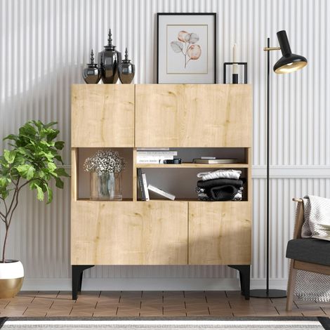 Buffet haut moderne effet chêne - 3 niches centrales JENA (1/5)