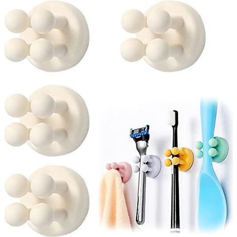 porte-brosse Dents En Silicone 4 Pices (vert), Support De Rasoir Pratique Fix Au Mur, Crochet Tanche Multifonctionnel, Support De Prise Pour Sall (1/5)