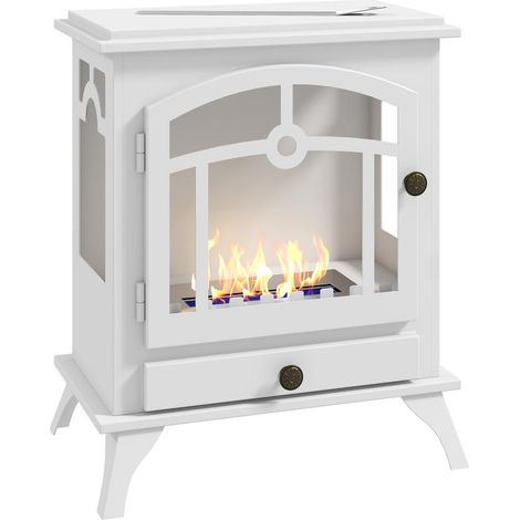 Réchaud au bioéthanol blanc avec réservoir 0,9 L, éteignoir en inox, autonomie 3 h, 45x28x54 cm, design épuré