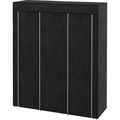 Armoire penderie multi-rangement - 8 étagères, 2 barres - non tissé noir (1/5)
