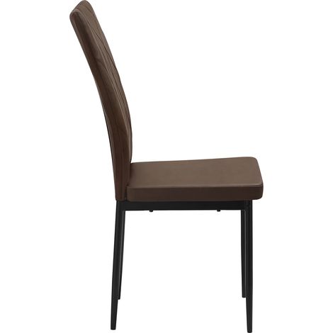 Pack de 4 sillas de comedor tapizadas en polipiel marrón oscuro con respaldo alto y patas de metal (1/5)